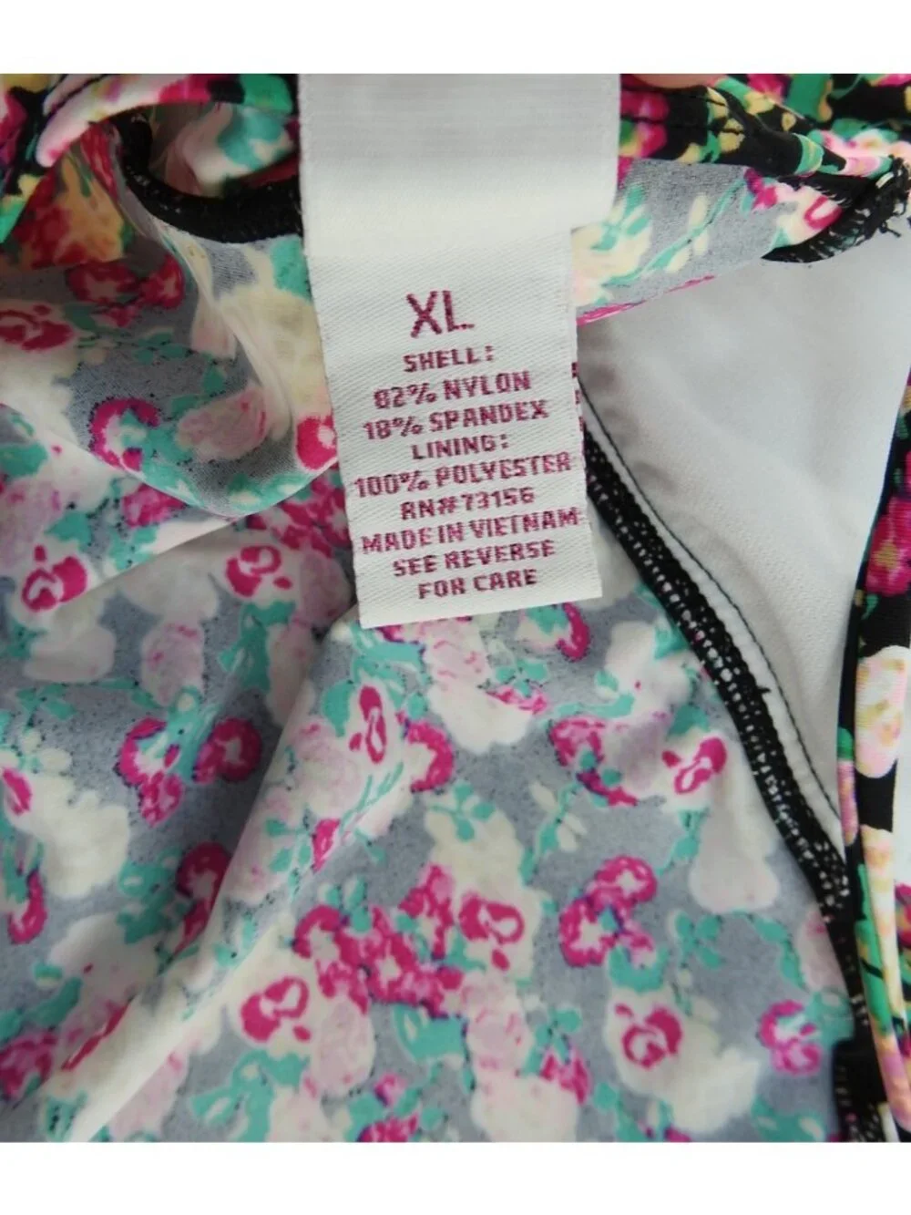 Vintage Candies Floral Leopard Trim Tankini Top XL Black Pink Halter Swim Y2K - Picture 9 of 9